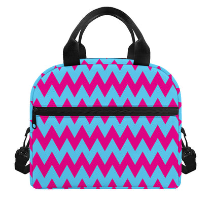Pink And Blue Chevron Pattern Print Insulated Lunch Bag