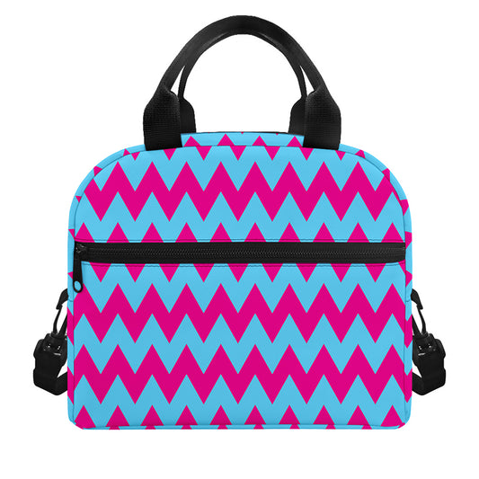 Pink And Blue Chevron Pattern Print Insulated Lunch Bag