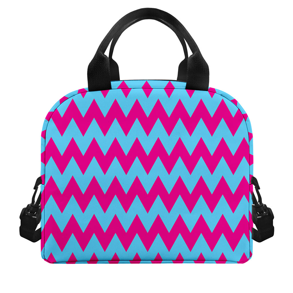 Pink And Blue Chevron Pattern Print Insulated Lunch Bag