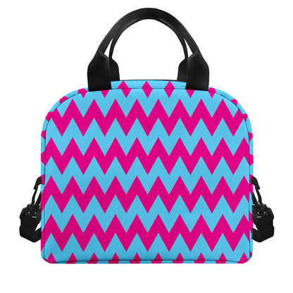 Pink And Blue Chevron Pattern Print Insulated Lunch Bag