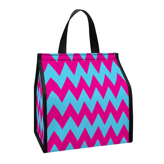 Pink And Blue Chevron Pattern Print Insulated Lunch Tote