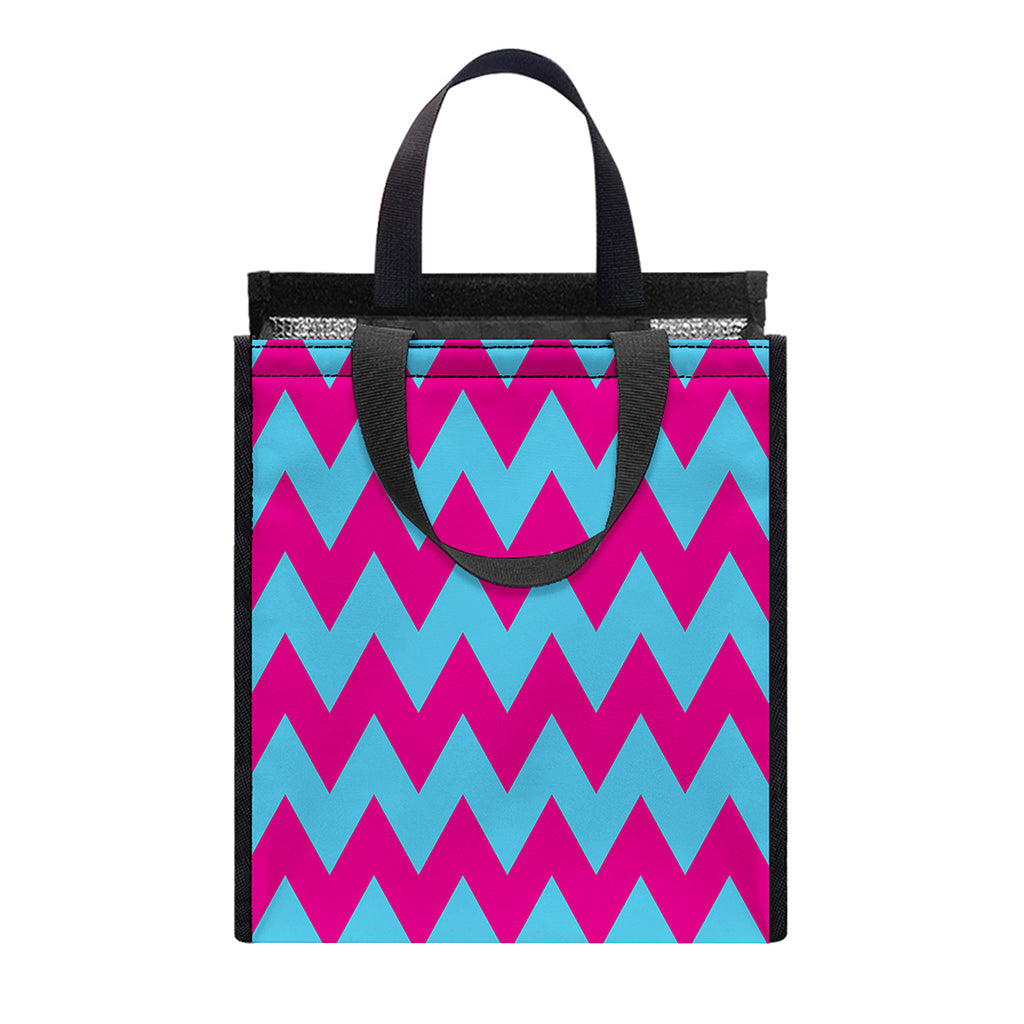 Pink And Blue Chevron Pattern Print Insulated Lunch Tote