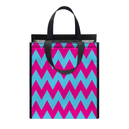 Pink And Blue Chevron Pattern Print Insulated Lunch Tote
