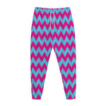 Pink And Blue Chevron Pattern Print Jogger Pants