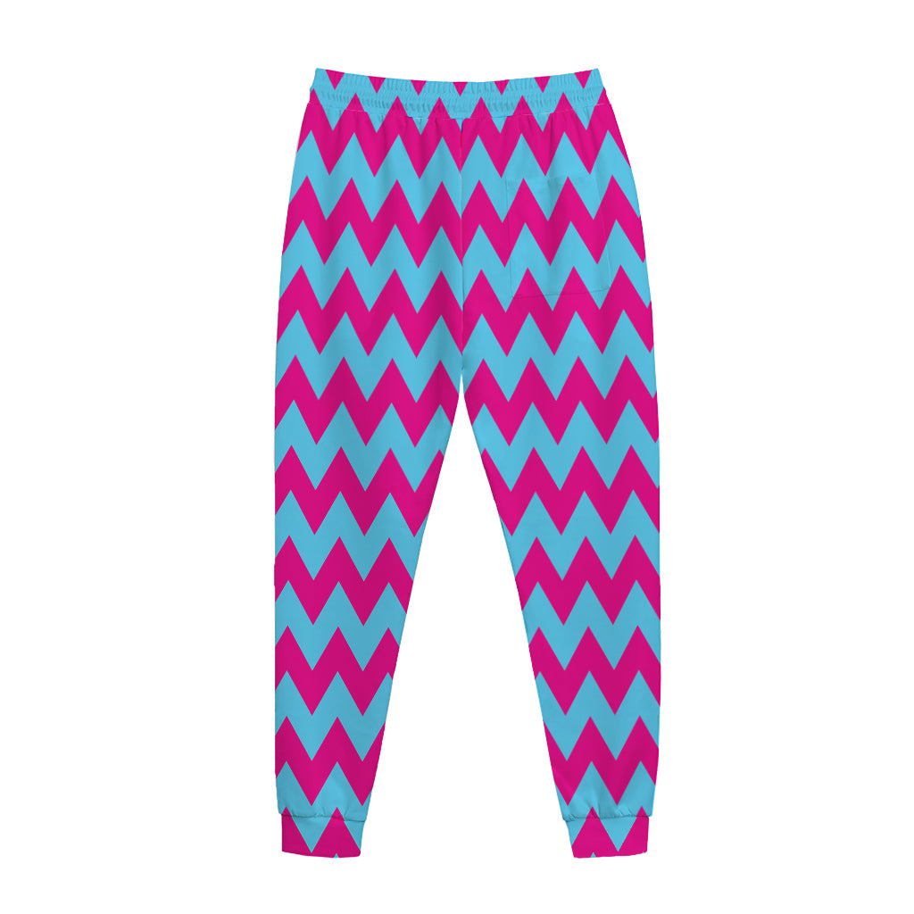 Pink And Blue Chevron Pattern Print Jogger Pants