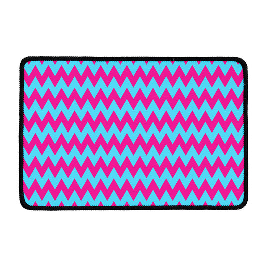 Pink And Blue Chevron Pattern Print Kitchen Mat