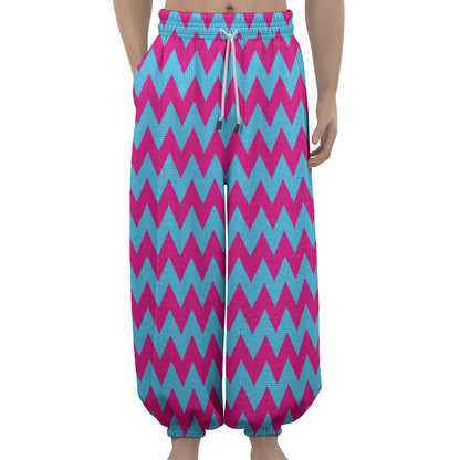 Pink And Blue Chevron Pattern Print Lantern Pants