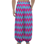 Pink And Blue Chevron Pattern Print Lantern Pants