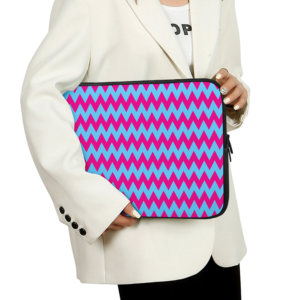 Pink And Blue Chevron Pattern Print Laptop Sleeve
