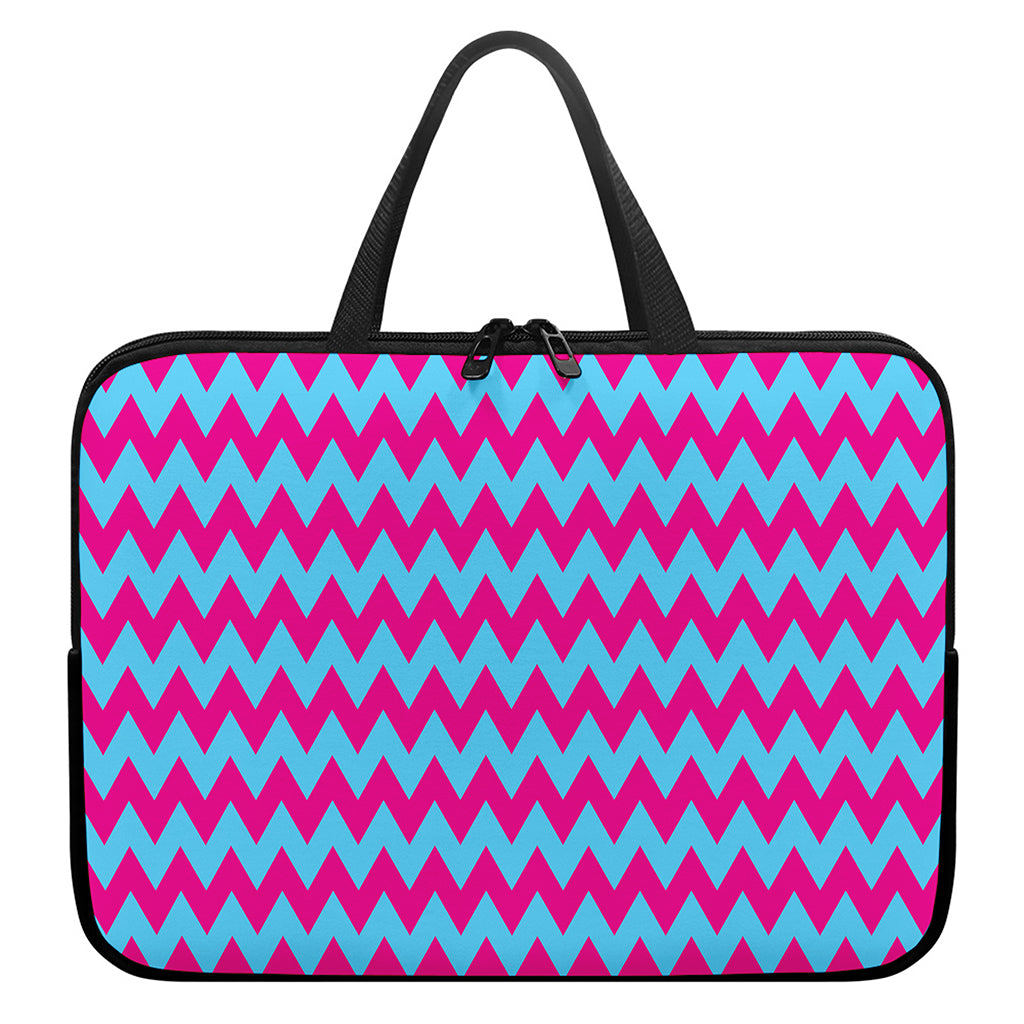 Pink And Blue Chevron Pattern Print Laptop Sleeve With Handle
