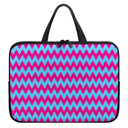 Pink And Blue Chevron Pattern Print Laptop Sleeve With Handle