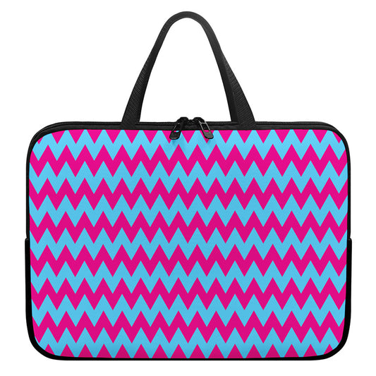 Pink And Blue Chevron Pattern Print Laptop Sleeve With Handle