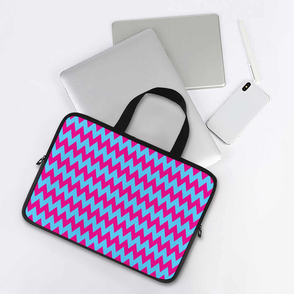 Pink And Blue Chevron Pattern Print Laptop Sleeve With Handle