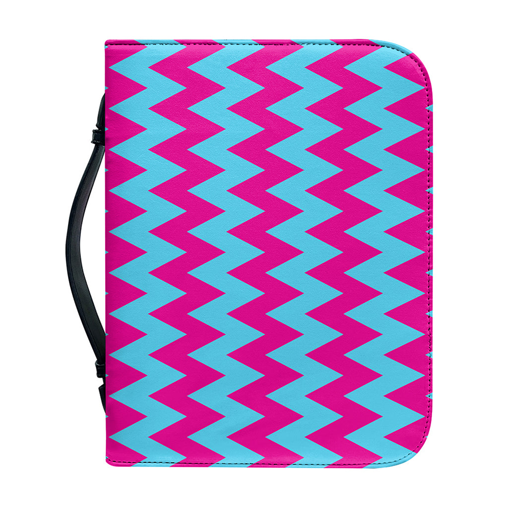 Pink And Blue Chevron Pattern Print Leather Bible Cover