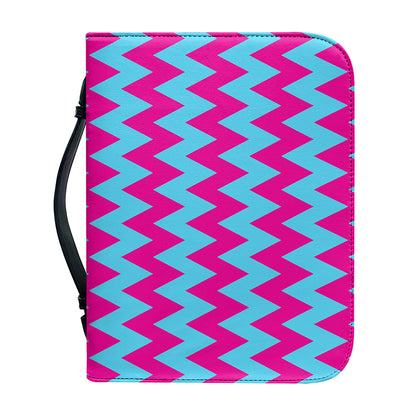 Pink And Blue Chevron Pattern Print Leather Bible Cover