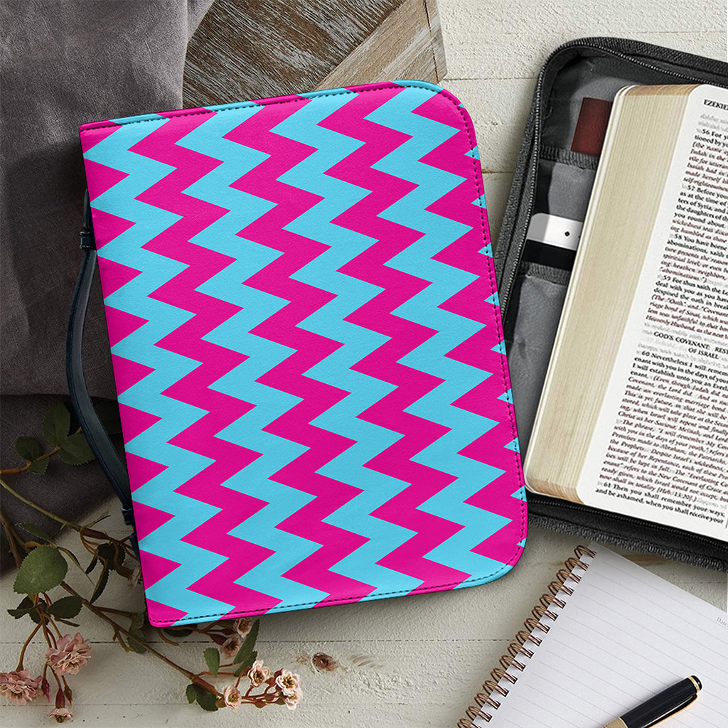 Pink And Blue Chevron Pattern Print Leather Bible Cover