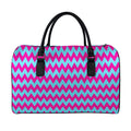 Pink And Blue Chevron Pattern Print Leather Duffel Bag