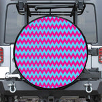 Pink And Blue Chevron Pattern Print Leather Spare Tire Cover