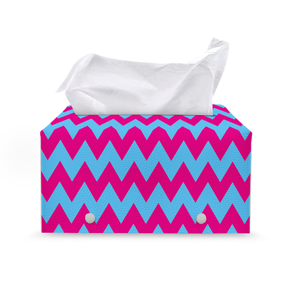 Pink And Blue Chevron Pattern Print Leather Tissue Box Cover