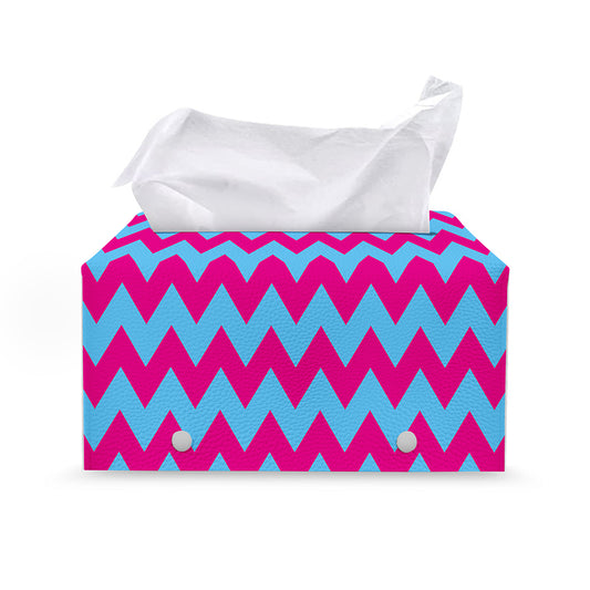 Pink And Blue Chevron Pattern Print Leather Tissue Box Cover