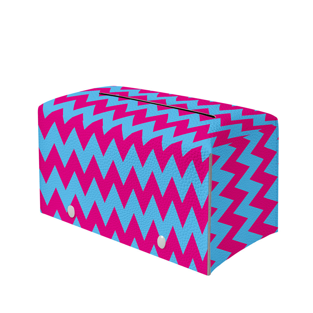 Pink And Blue Chevron Pattern Print Leather Tissue Box Cover