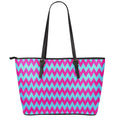 Pink And Blue Chevron Pattern Print Leather Tote Bag With Zipper