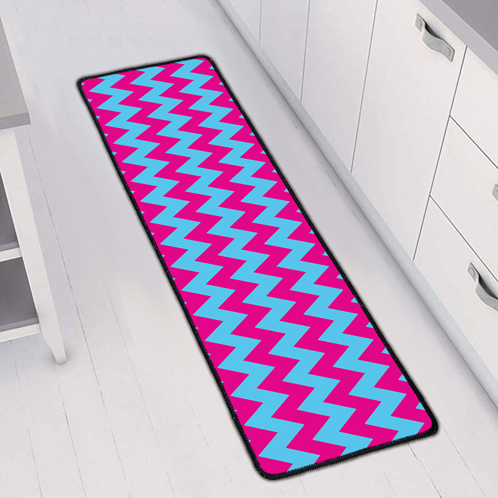Pink And Blue Chevron Pattern Print Long Kitchen Mat