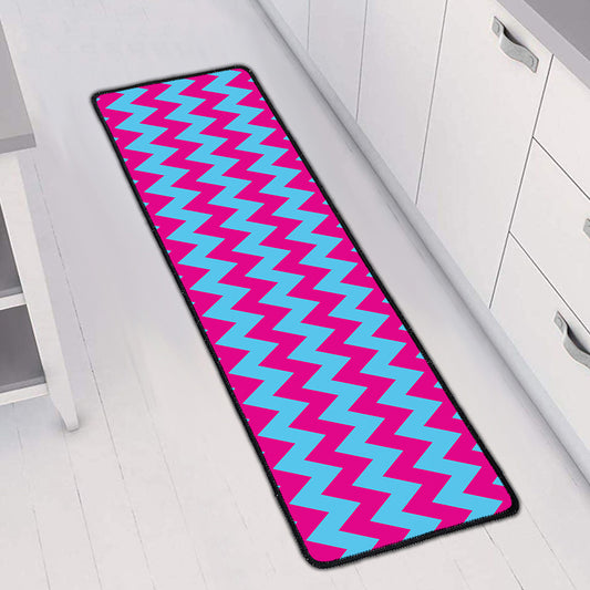Pink And Blue Chevron Pattern Print Long Kitchen Mat