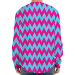 Pink And Blue Chevron Pattern Print Long Sleeve Baseball Jersey