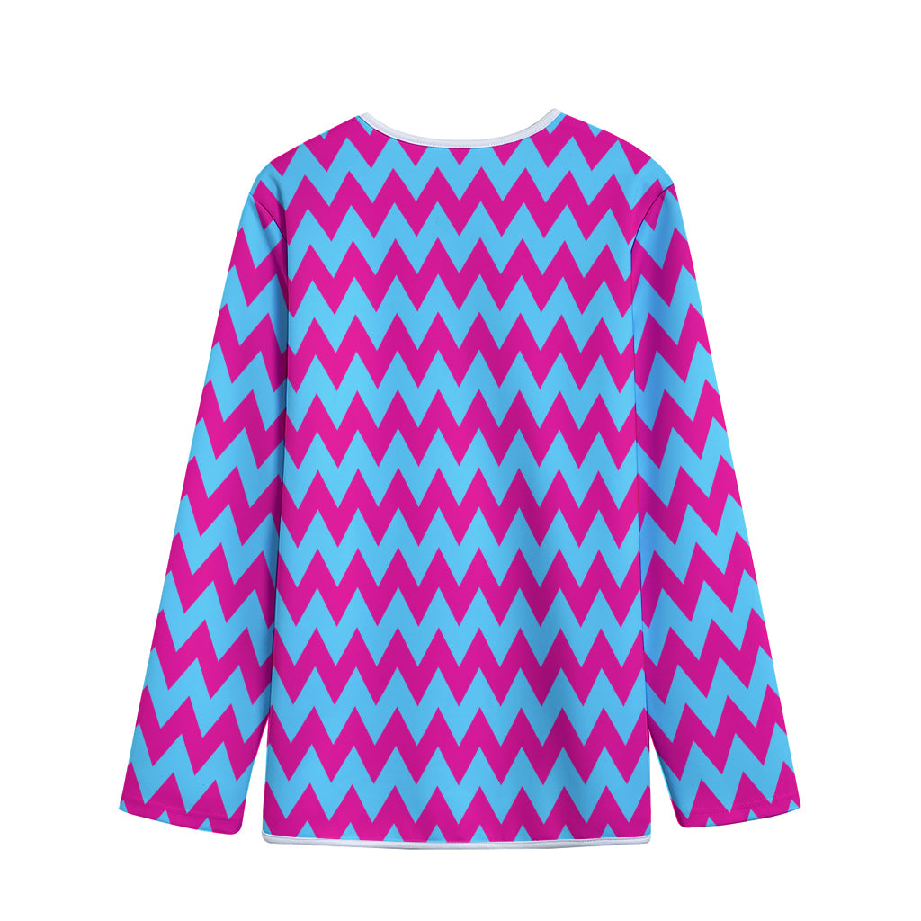 Pink And Blue Chevron Pattern Print Long Sleeve Short Coat