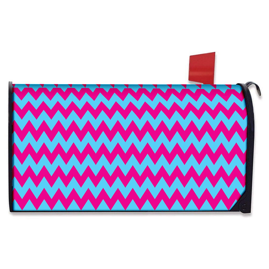 Pink And Blue Chevron Pattern Print Mailbox Cover