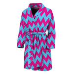 Pink And Blue Chevron Pattern Print Men's Bathrobe