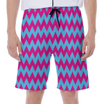 Pink And Blue Chevron Pattern Print Men's Beach Shorts