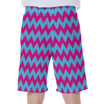 Pink And Blue Chevron Pattern Print Men's Beach Shorts