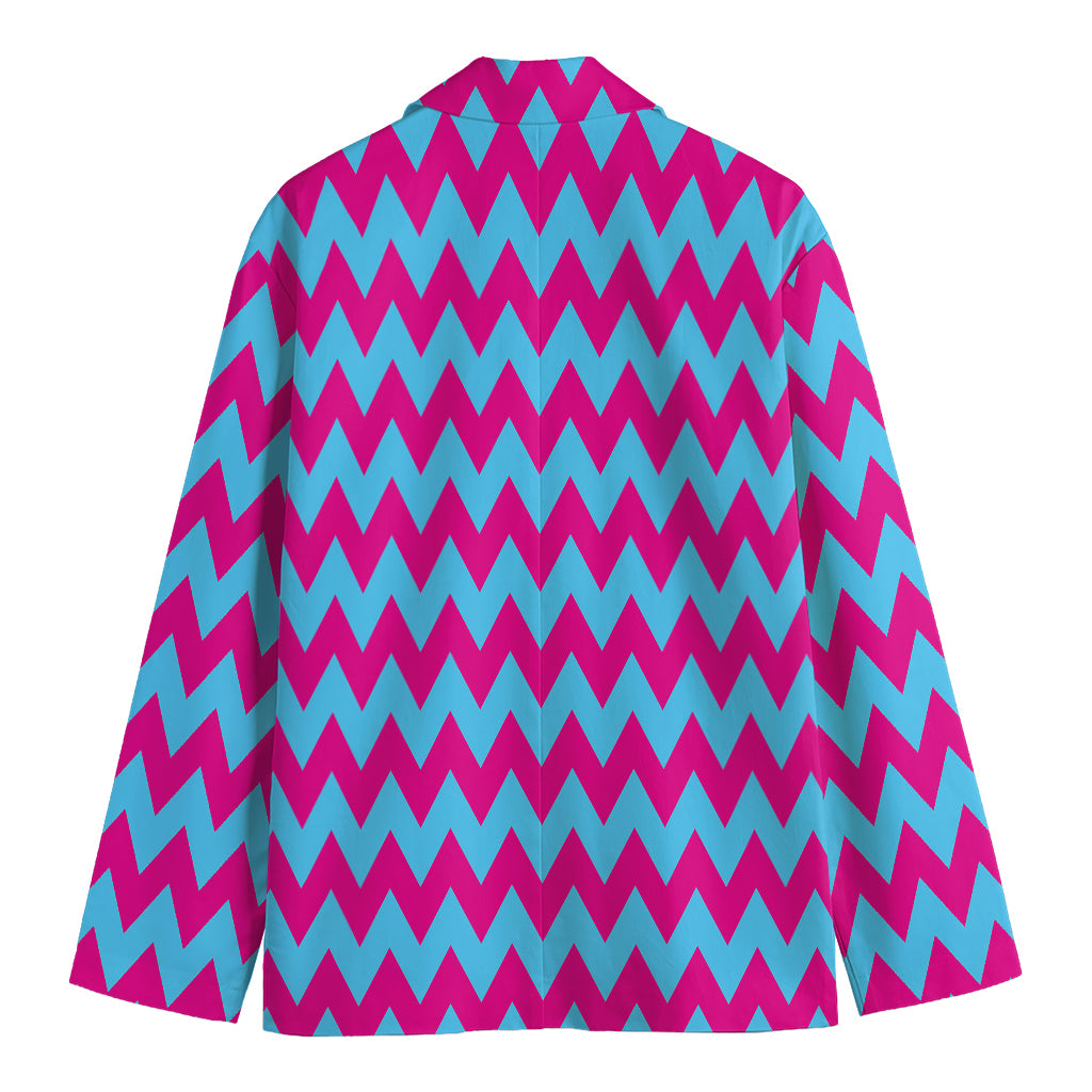 Pink And Blue Chevron Pattern Print Men's Blazer