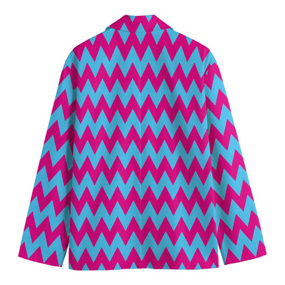 Pink And Blue Chevron Pattern Print Men's Blazer