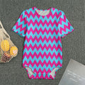 Pink And Blue Chevron Pattern Print Men's Bodysuit