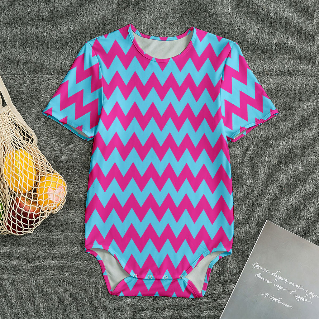 Pink And Blue Chevron Pattern Print Men's Bodysuit