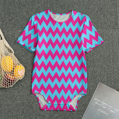Pink And Blue Chevron Pattern Print Men's Bodysuit