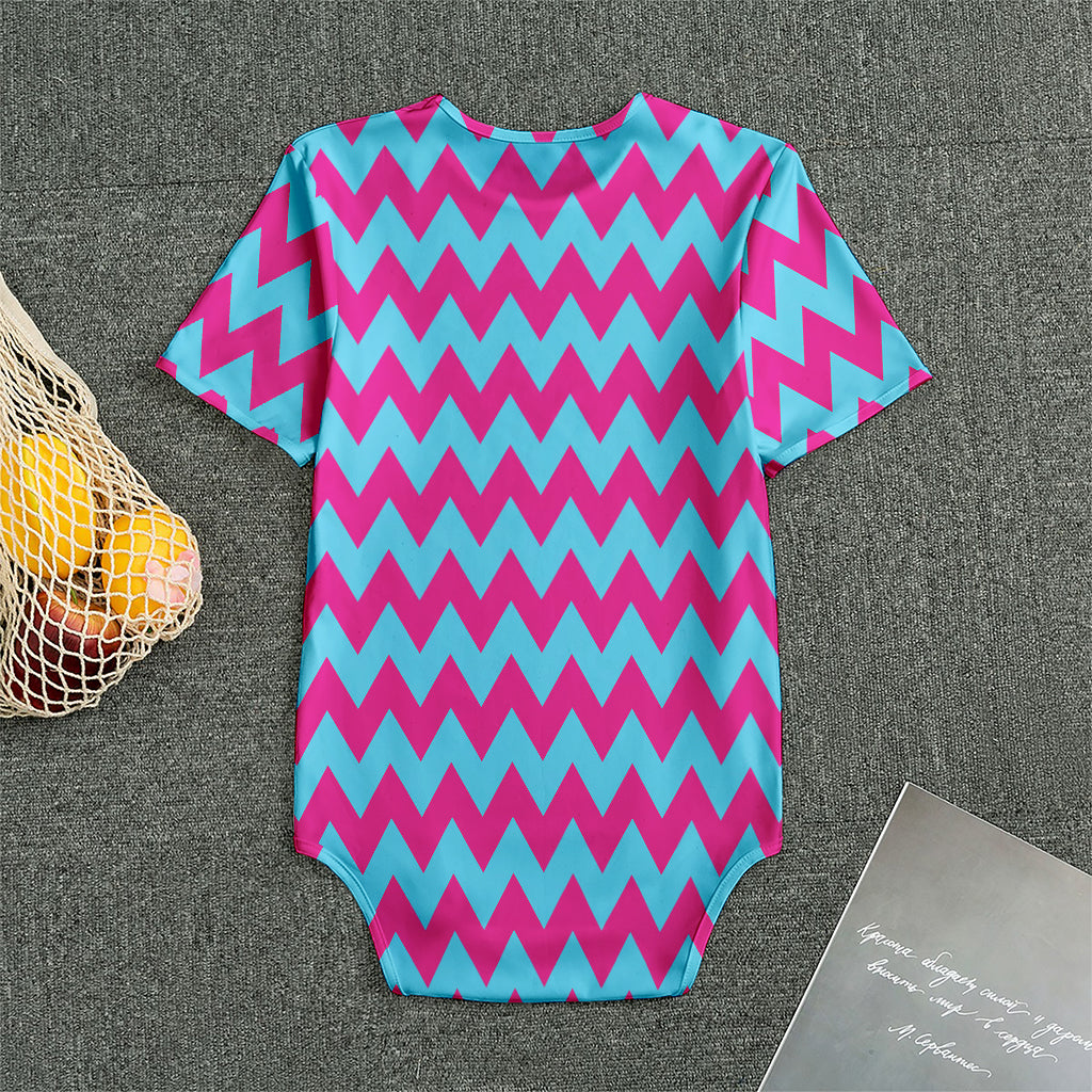 Pink And Blue Chevron Pattern Print Men's Bodysuit