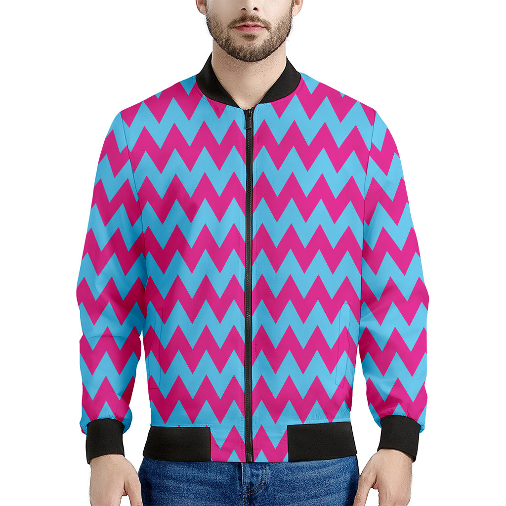 Pink And Blue Chevron Pattern Print Men's Bomber Jacket
