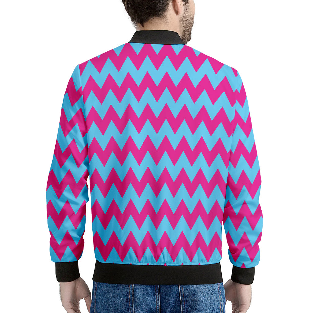 Pink And Blue Chevron Pattern Print Men's Bomber Jacket