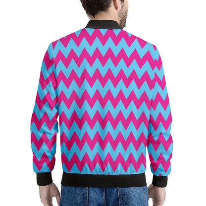 Pink And Blue Chevron Pattern Print Men's Bomber Jacket