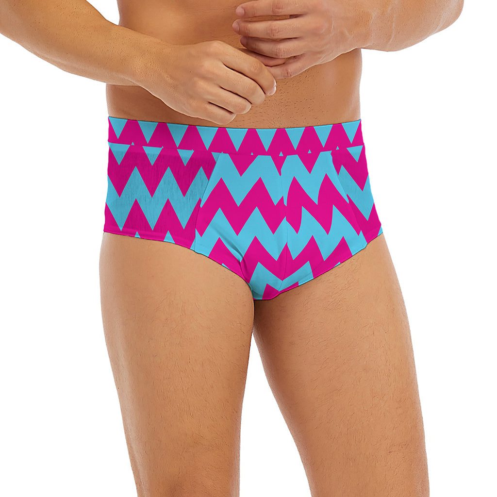 Pink And Blue Chevron Pattern Print Men's Briefs