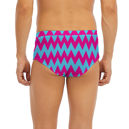 Pink And Blue Chevron Pattern Print Men's Briefs