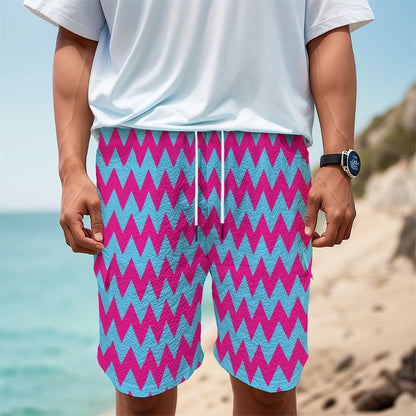 Pink And Blue Chevron Pattern Print Men's Cargo Shorts