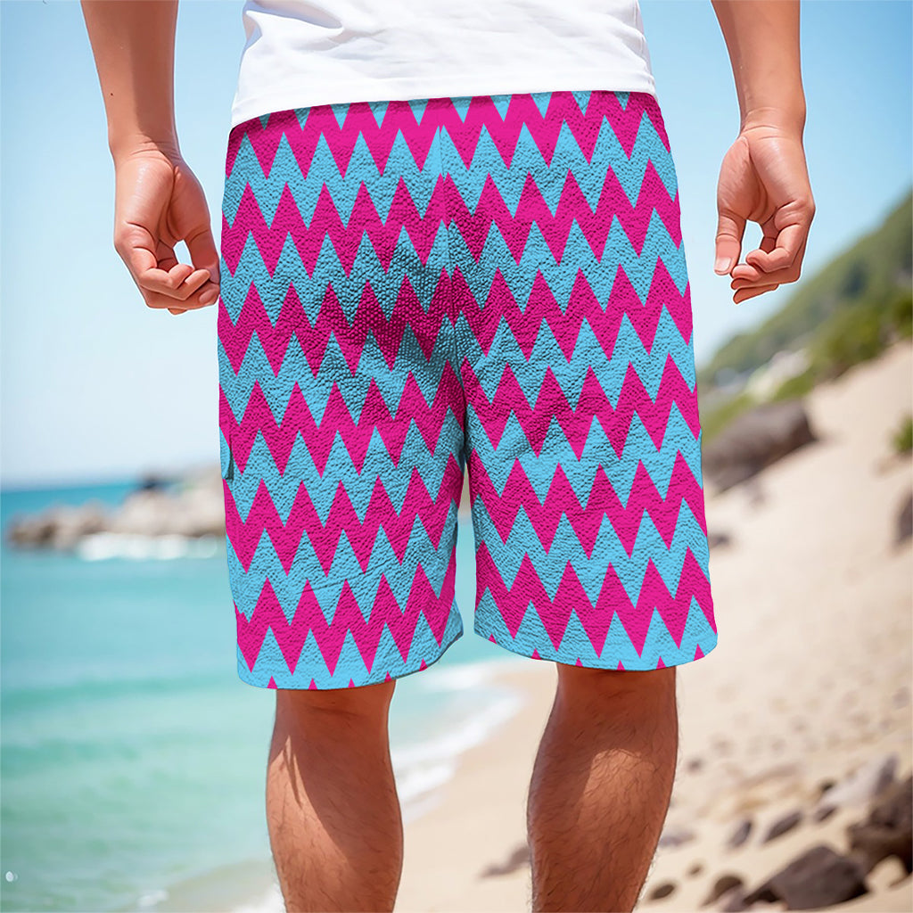 Pink And Blue Chevron Pattern Print Men's Cargo Shorts