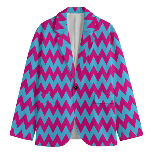Pink And Blue Chevron Pattern Print Men's Cotton Blazer