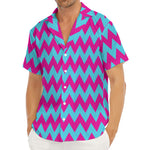 Pink And Blue Chevron Pattern Print Men's Deep V-Neck Shirt