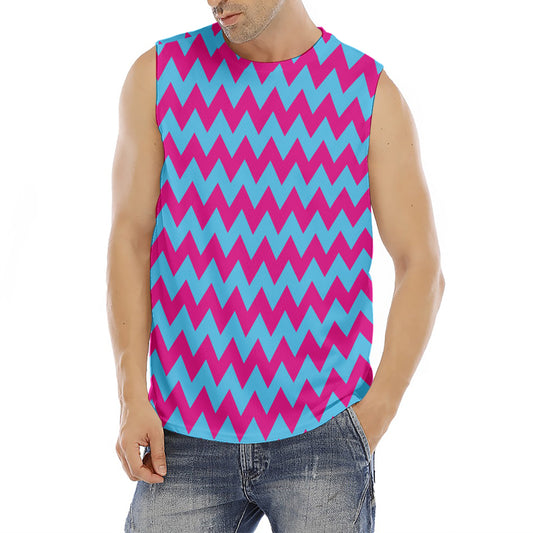 Pink And Blue Chevron Pattern Print Men's Fitness Tank Top